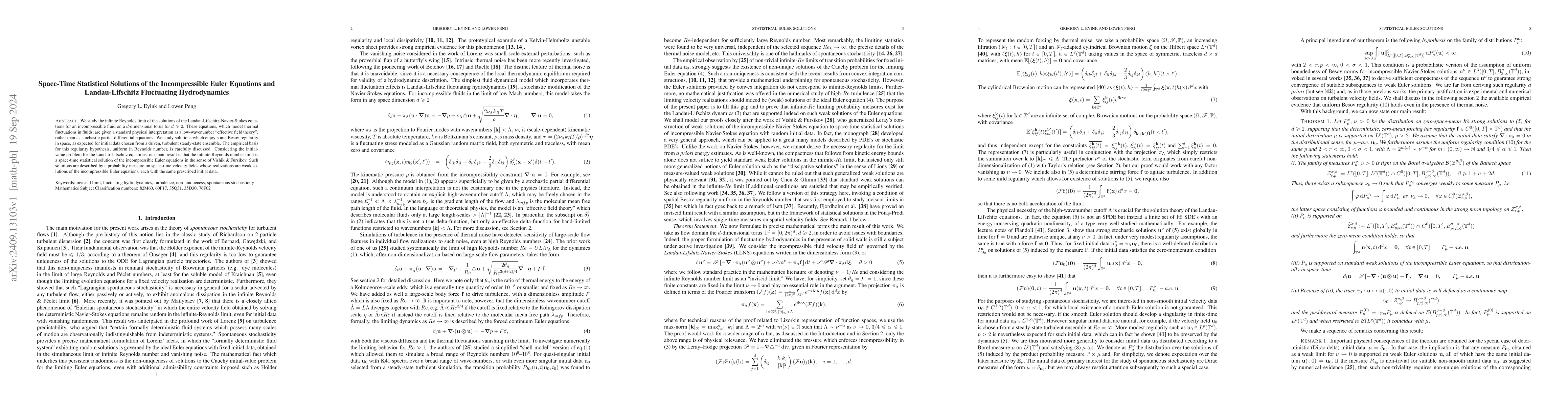 Thumbnail for Space-Time Statistical Solutions of the Incompressible Euler Equations
  and Landau-Lifshitz Fluctuating Hydrodynamics