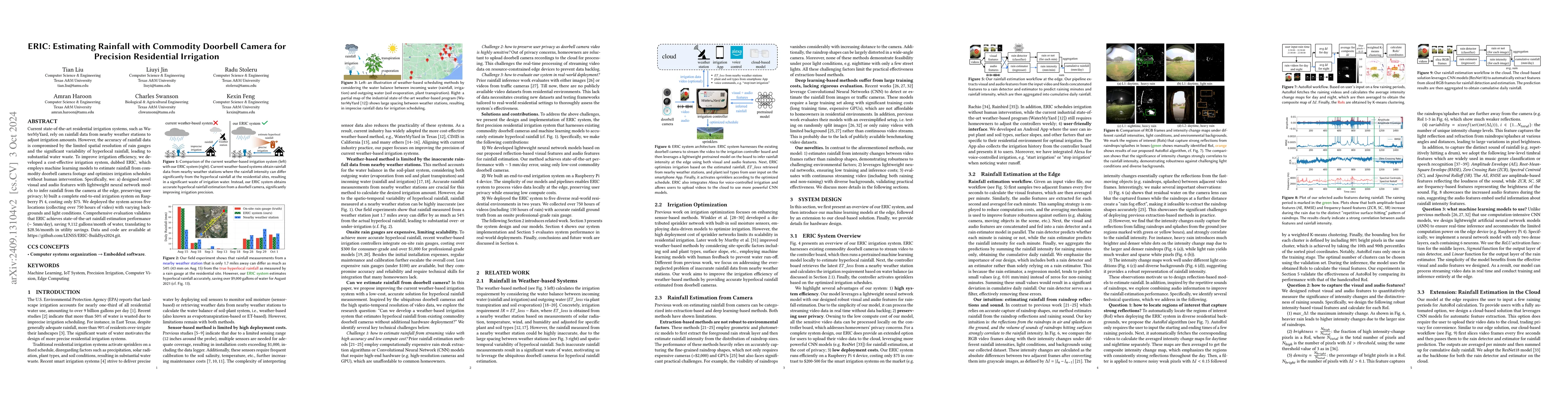 Thumbnail for ERIC: Estimating Rainfall with Commodity Doorbell Camera for Precision
  Residential Irrigation