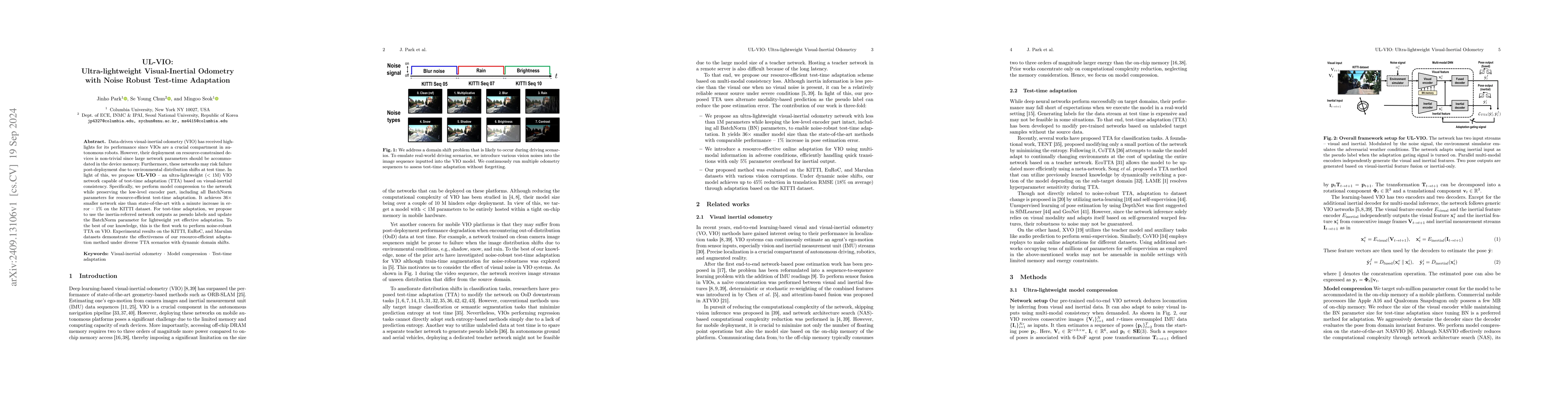 Thumbnail for UL-VIO: Ultra-lightweight Visual-Inertial Odometry with Noise Robust
  Test-time Adaptation