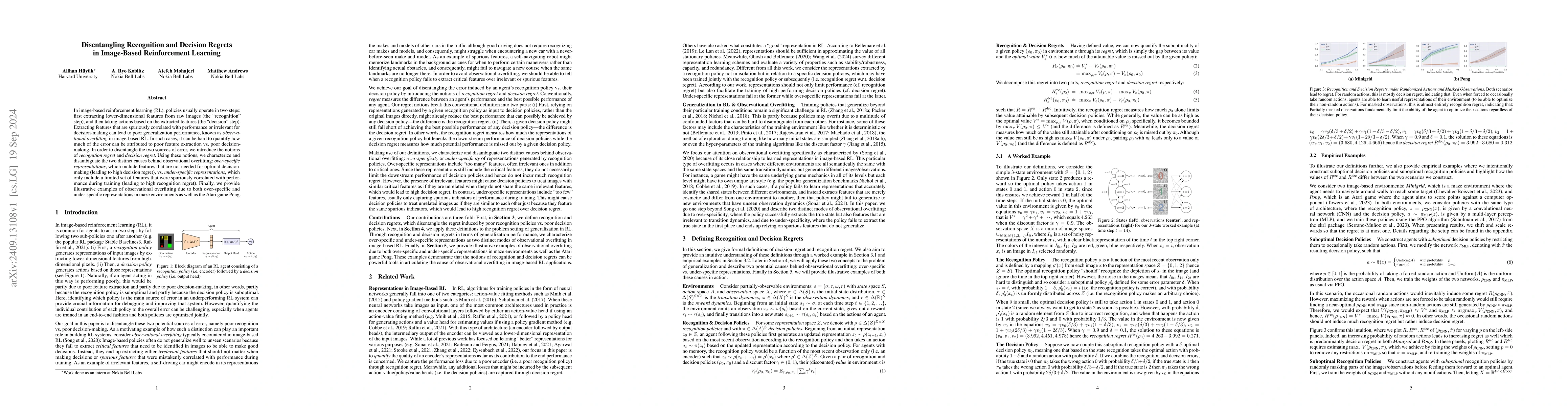 Thumbnail for Disentangling Recognition and Decision Regrets in Image-Based
  Reinforcement Learning