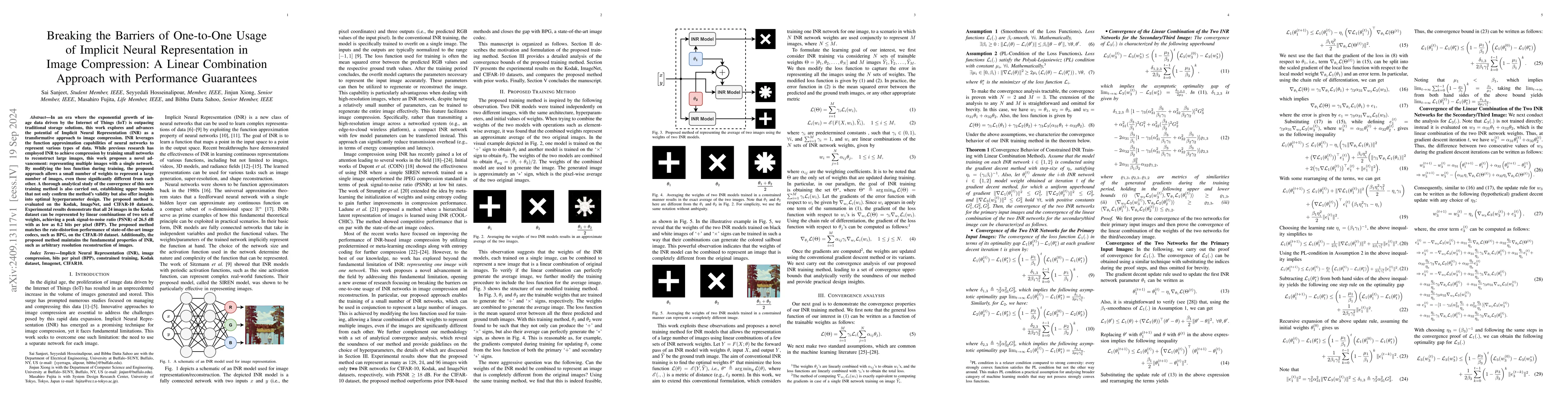 Thumbnail for Breaking the Barriers of One-to-One Usage of Implicit Neural
  Representation in Image Compression: A Linear Combination Approach with
  Performance Guarantees