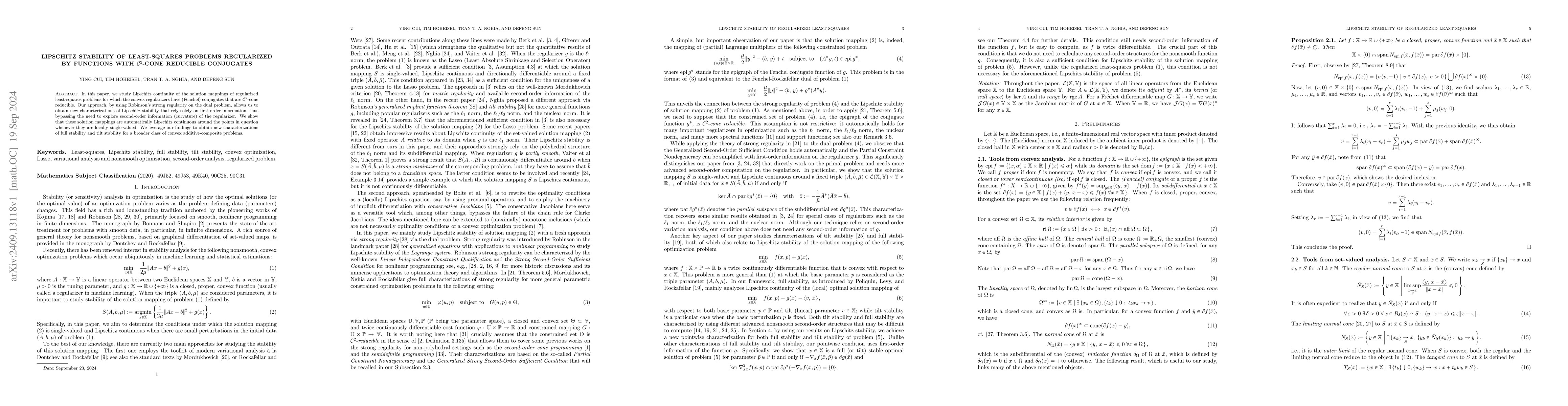 Thumbnail for Lipschitz stability of least-squares problems regularized by functions
  with $\mathcal{C}^2$-cone reducible conjugates