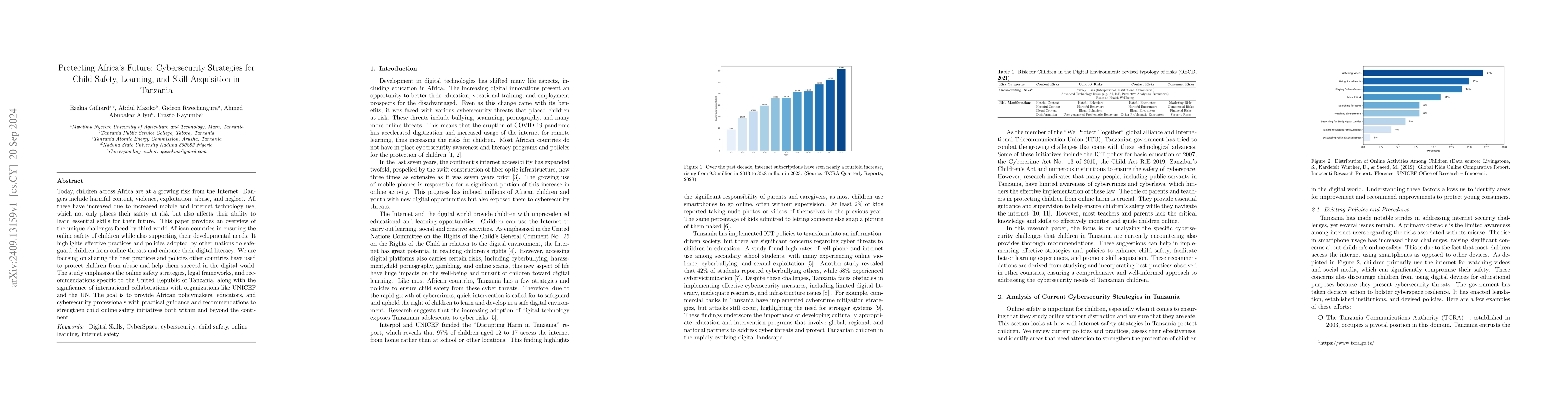 Thumbnail for Protecting Africa's Future: Cybersecurity Strategies for Child Safety,
  Learning, and Skill Acquisition in Tanzania