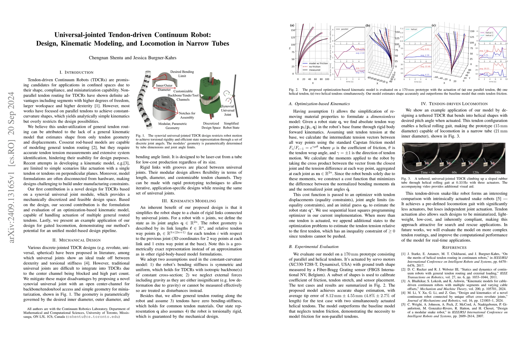 Thumbnail for Universal-jointed Tendon-driven Continuum Robot: Design, Kinematic
  Modeling, and Locomotion in Narrow Tubes