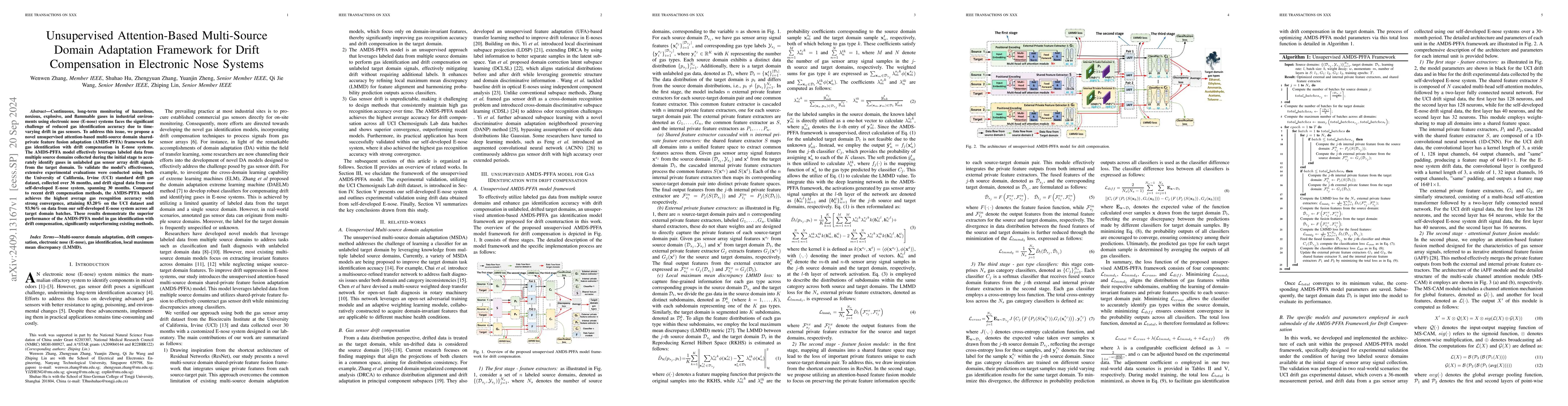 Thumbnail for Unsupervised Attention-Based Multi-Source Domain Adaptation Framework
  for Drift Compensation in Electronic Nose Systems