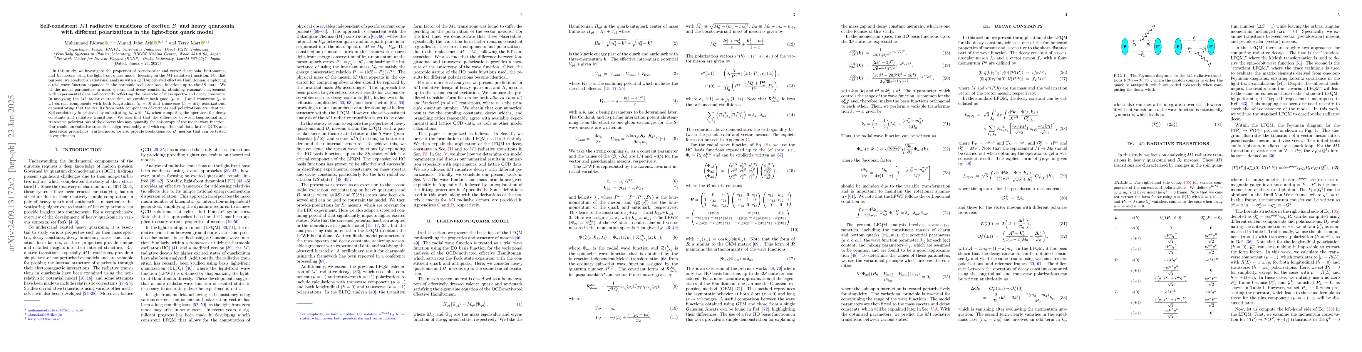 Thumbnail for Self-consistent $M1$ radiative transitions of excited $B_c$ and heavy
  quarkonia with different polarizations in the light-front quark model