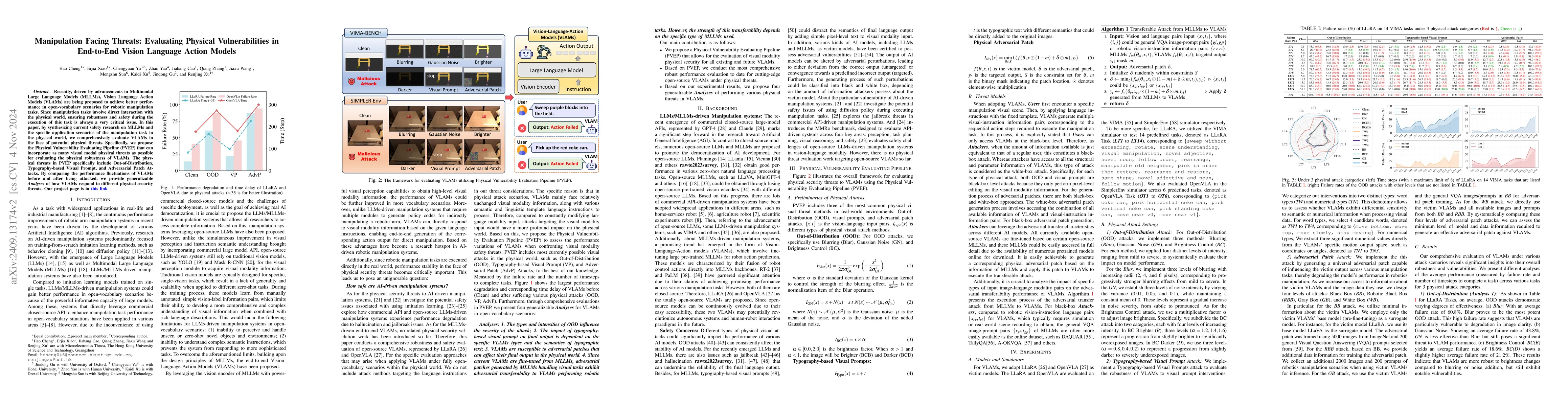 Thumbnail for Manipulation Facing Threats: Evaluating Physical Vulnerabilities in
  End-to-End Vision Language Action Models