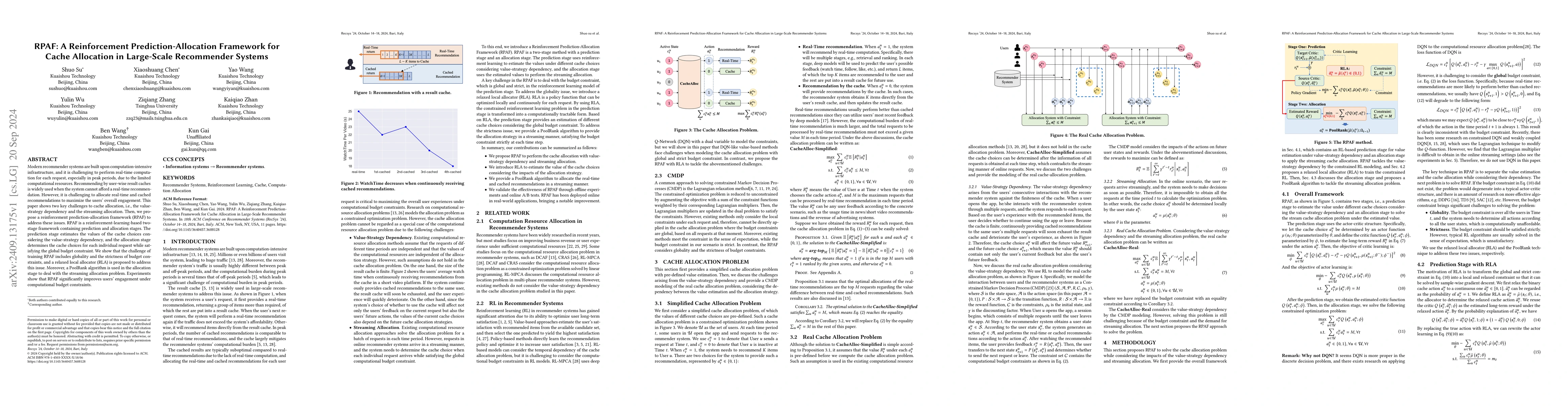 Thumbnail for RPAF: A Reinforcement Prediction-Allocation Framework for Cache
  Allocation in Large-Scale Recommender Systems