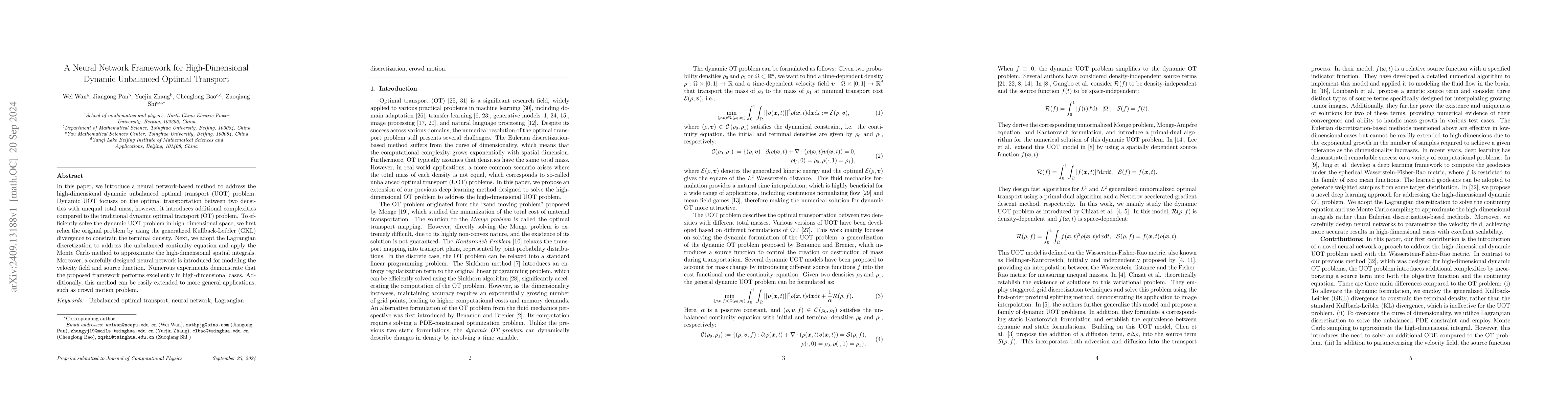 Thumbnail for A Neural Network Framework for High-Dimensional Dynamic Unbalanced
  Optimal Transport