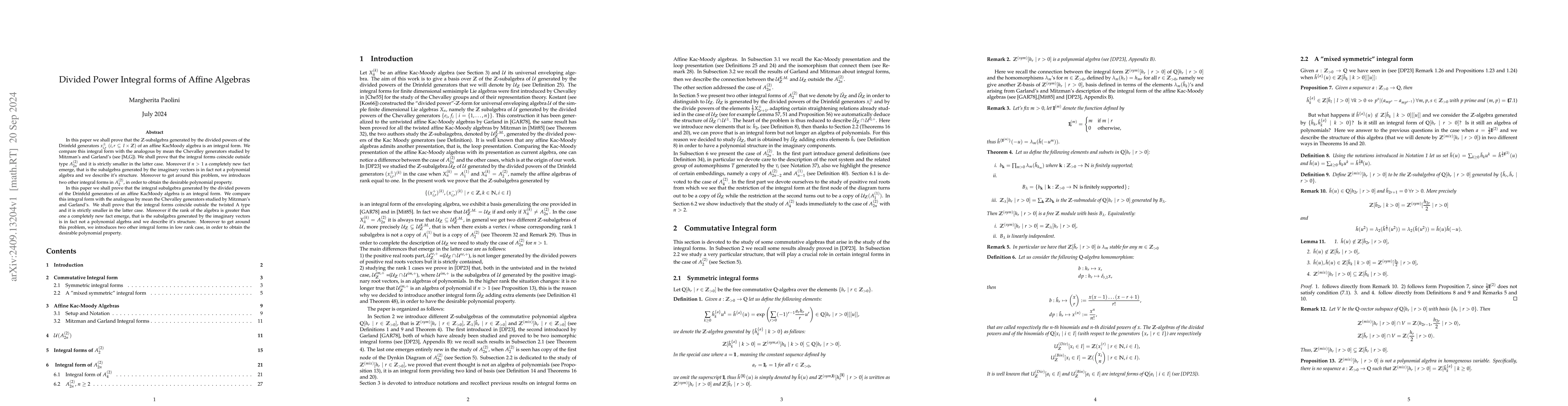 Thumbnail for Divided Power Integral forms of Affine Algebras