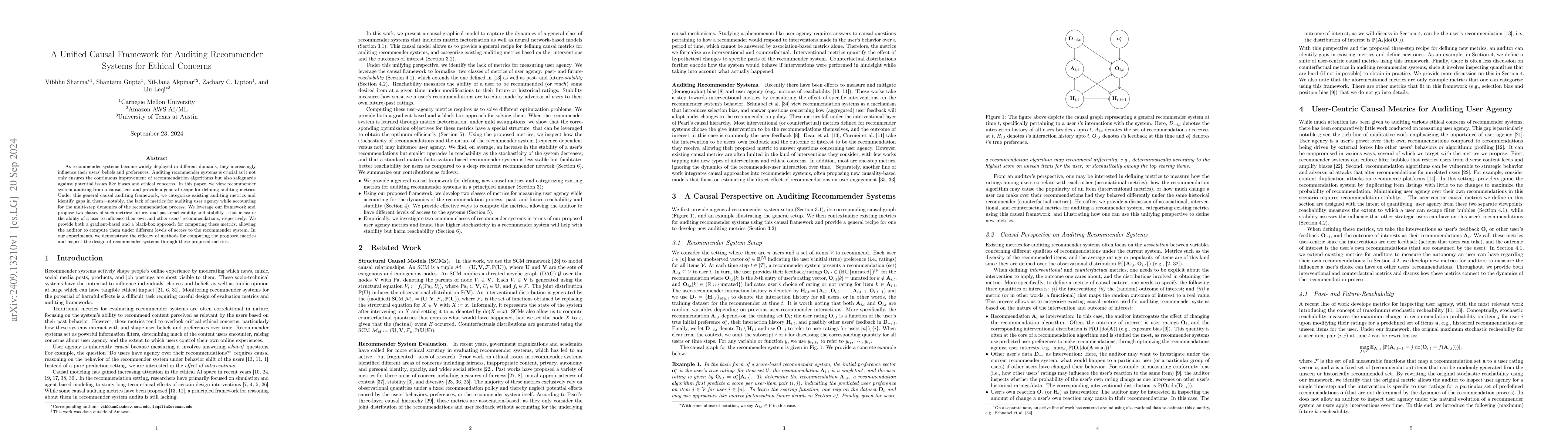 Thumbnail for A Unified Causal Framework for Auditing Recommender Systems for Ethical
  Concerns