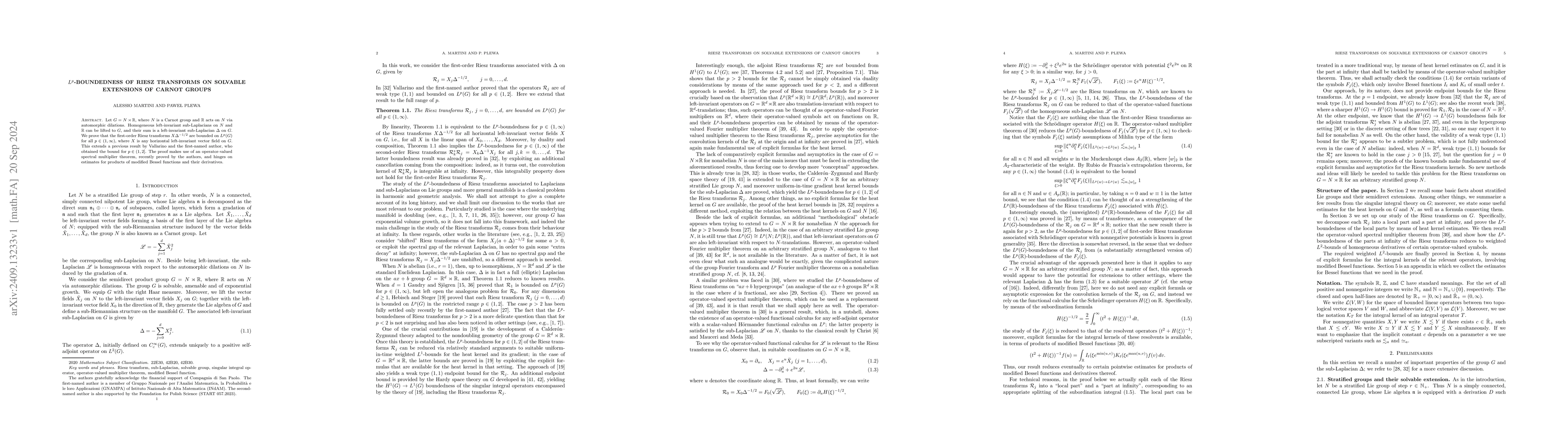 Thumbnail for $L^p$-boundedness of Riesz transforms on solvable extensions of Carnot
  groups
