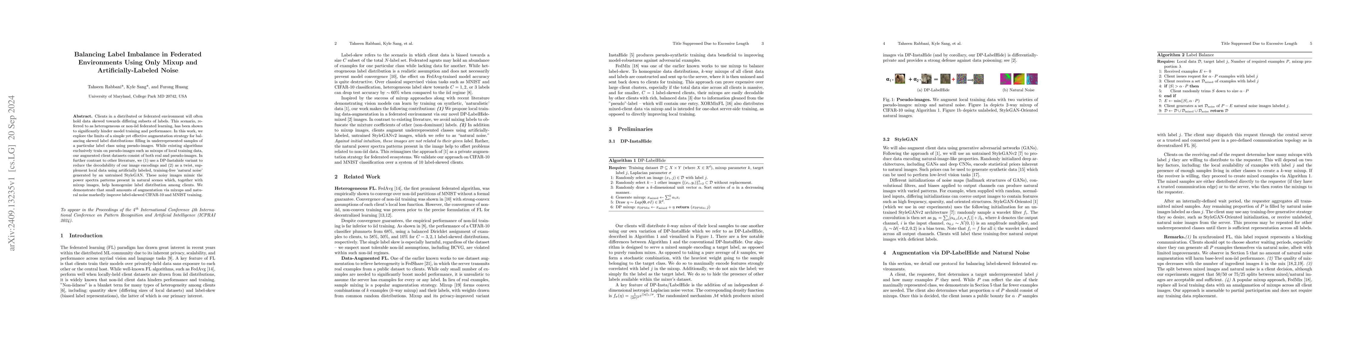 Thumbnail for Balancing Label Imbalance in Federated Environments Using Only Mixup and
  Artificially-Labeled Noise
