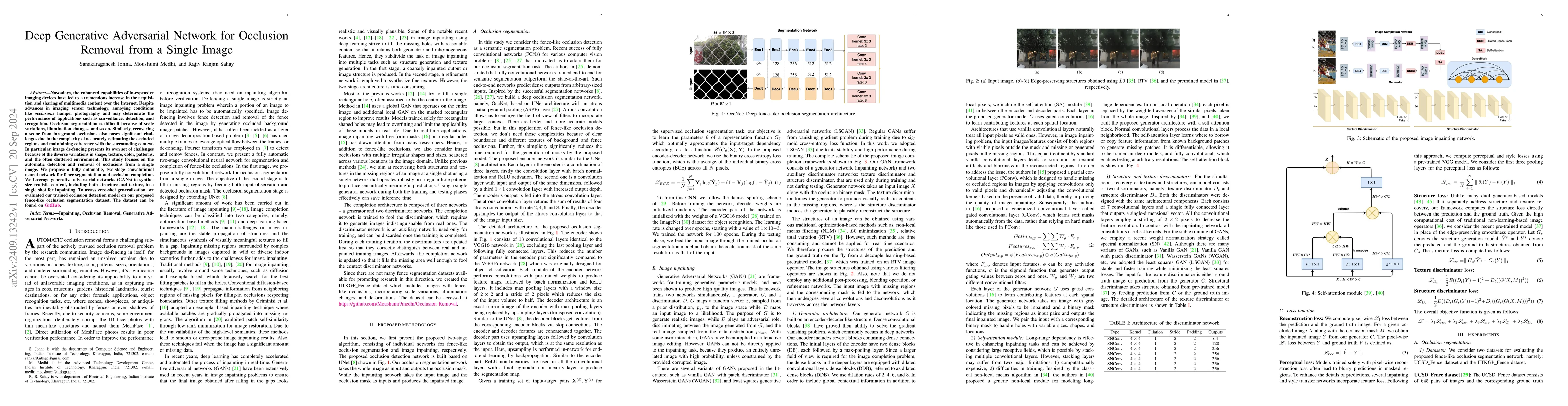 Thumbnail for Deep Generative Adversarial Network for Occlusion Removal from a Single
  Image