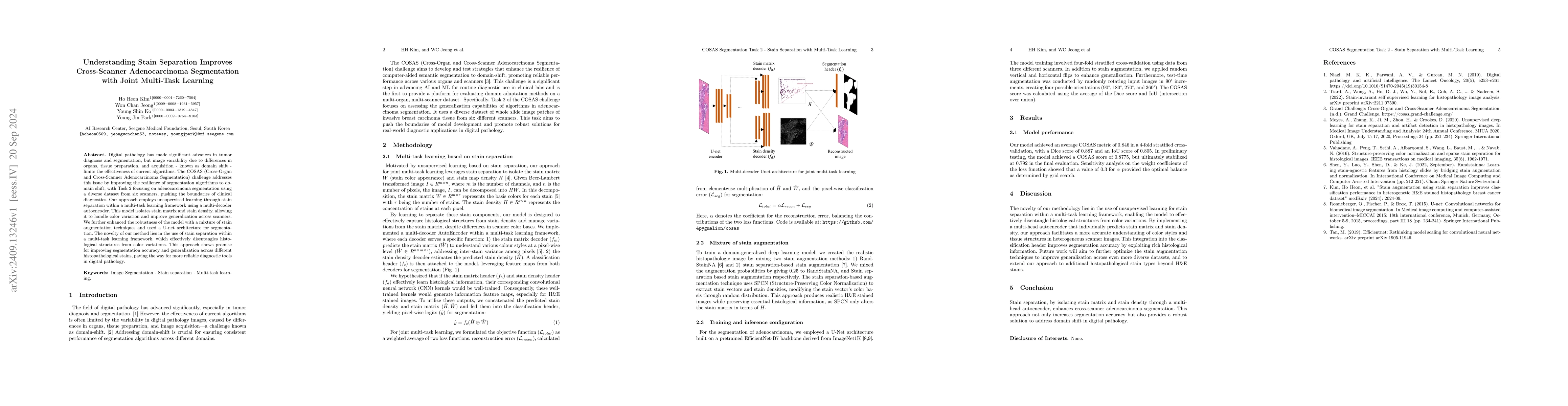 Thumbnail for Understanding Stain Separation Improves Cross-Scanner Adenocarcinoma
  Segmentation with Joint Multi-Task Learning