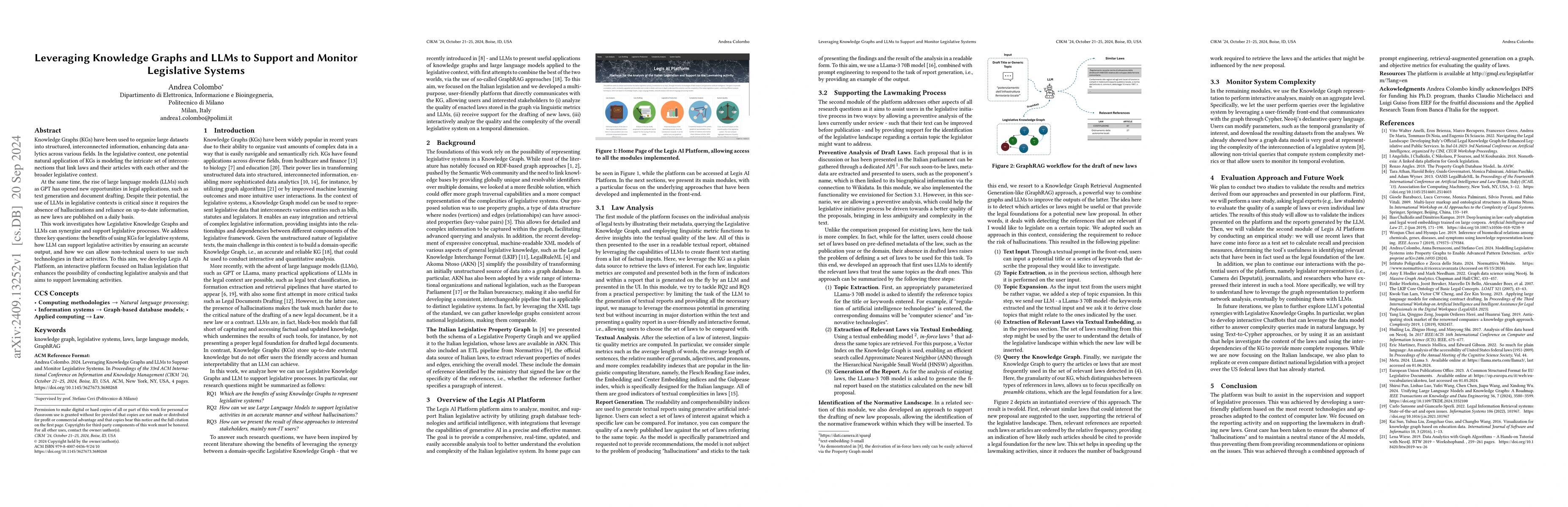 Thumbnail for Leveraging Knowledge Graphs and LLMs to Support and Monitor Legislative
  Systems