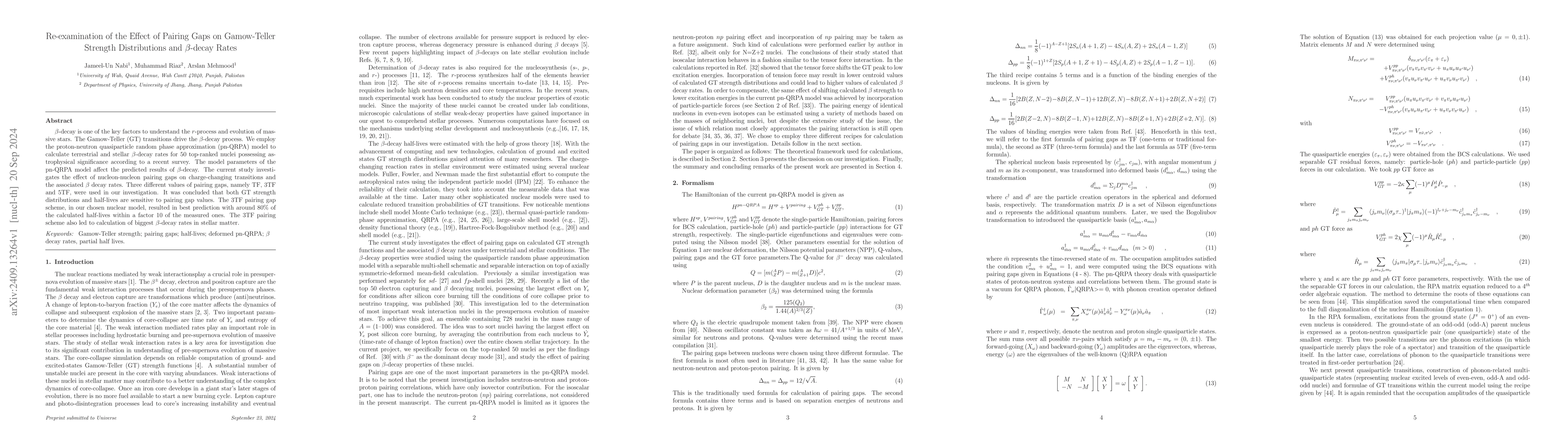 Thumbnail for Re examination of the effect of Pairing Gaps on Gamow Teller Strength
  Distributions and beta decay Rates