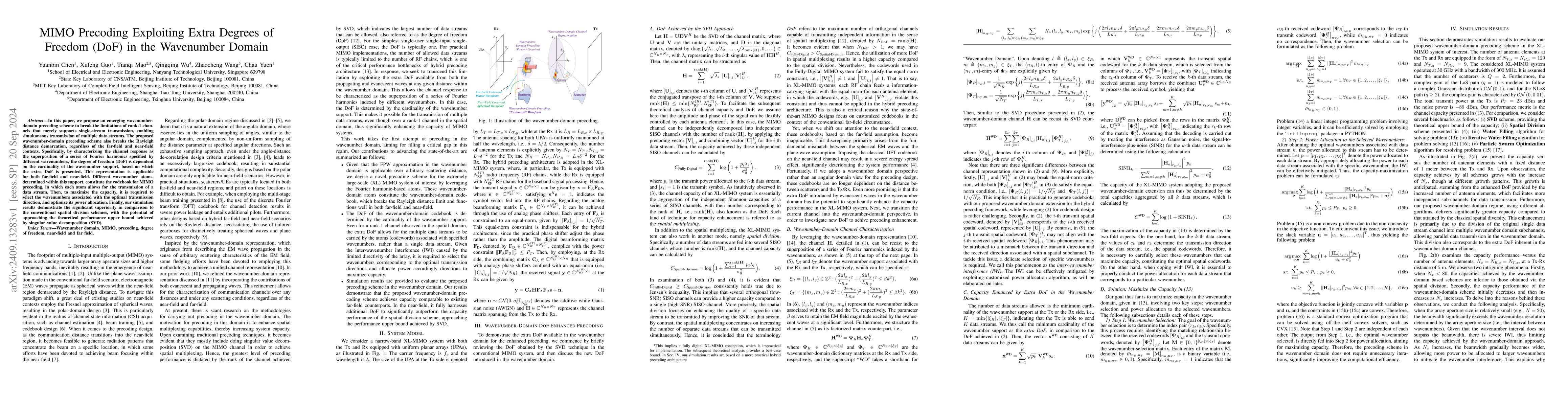 Thumbnail for MIMO Precoding Exploiting Extra Degrees of Freedom (DoF) in the
  Wavenumber Domain