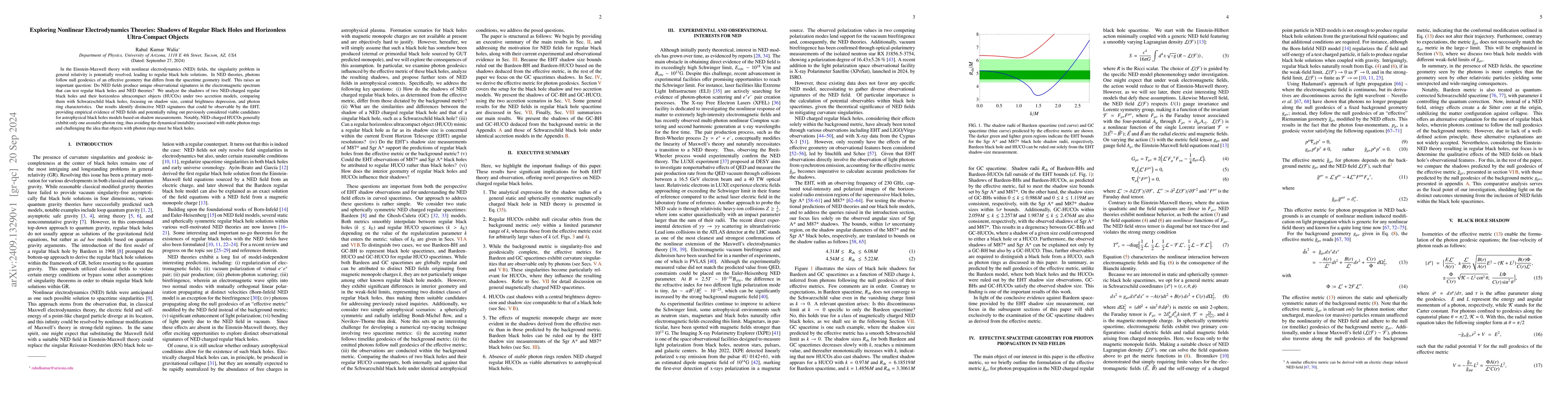 Thumbnail for Exploring Nonlinear Electrodynamics Theories: Shadows of Regular Black
  Holes and Horizonless Ultra-Compact Objects