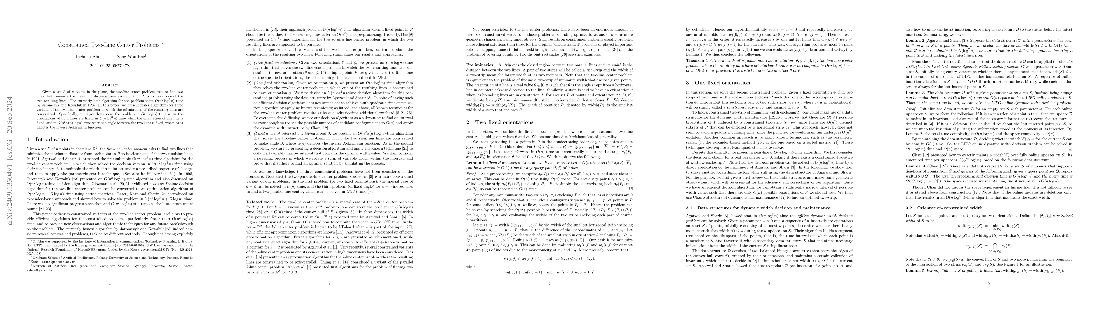 Thumbnail for Constrained Two-Line Center Problems