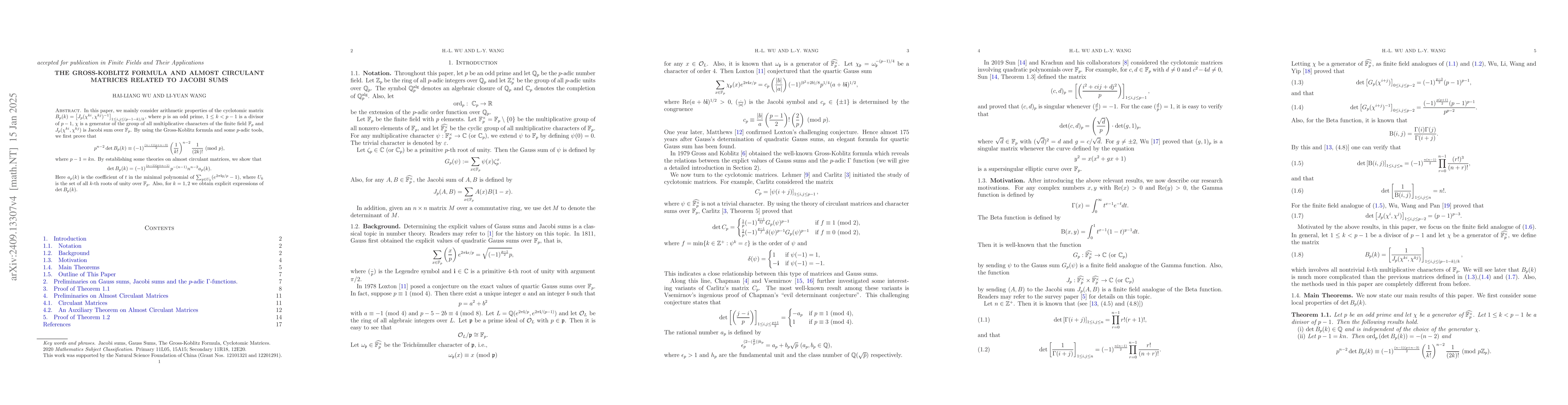 Thumbnail for The Gross-Koblitz formula and almost circulant matrices related to
  Jacobi sums