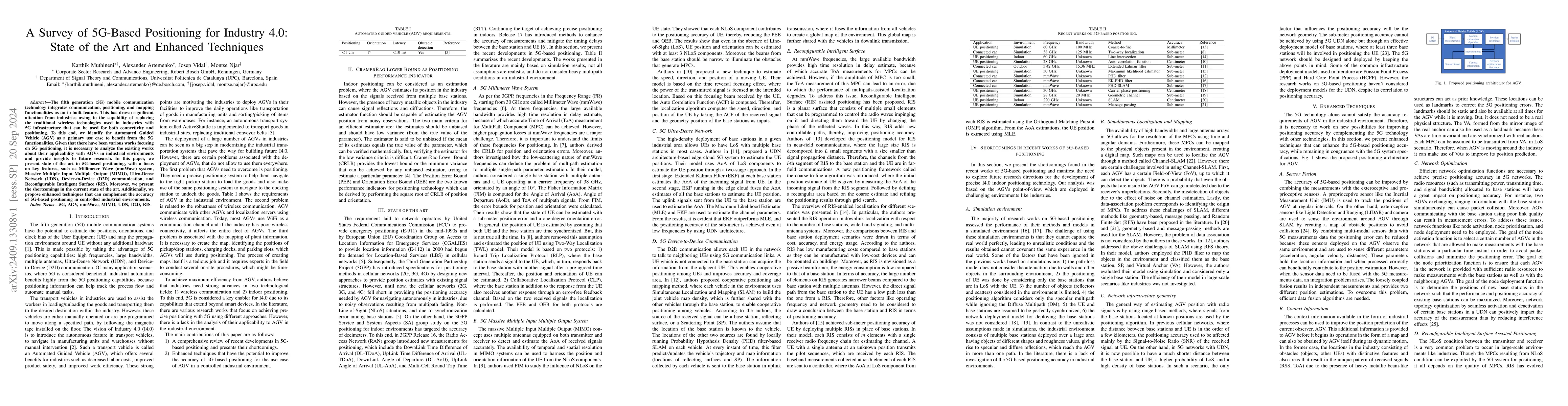 Thumbnail for A Survey of 5G-Based Positioning for Industry 4.0: State of the Art and
  Enhanced Techniques
