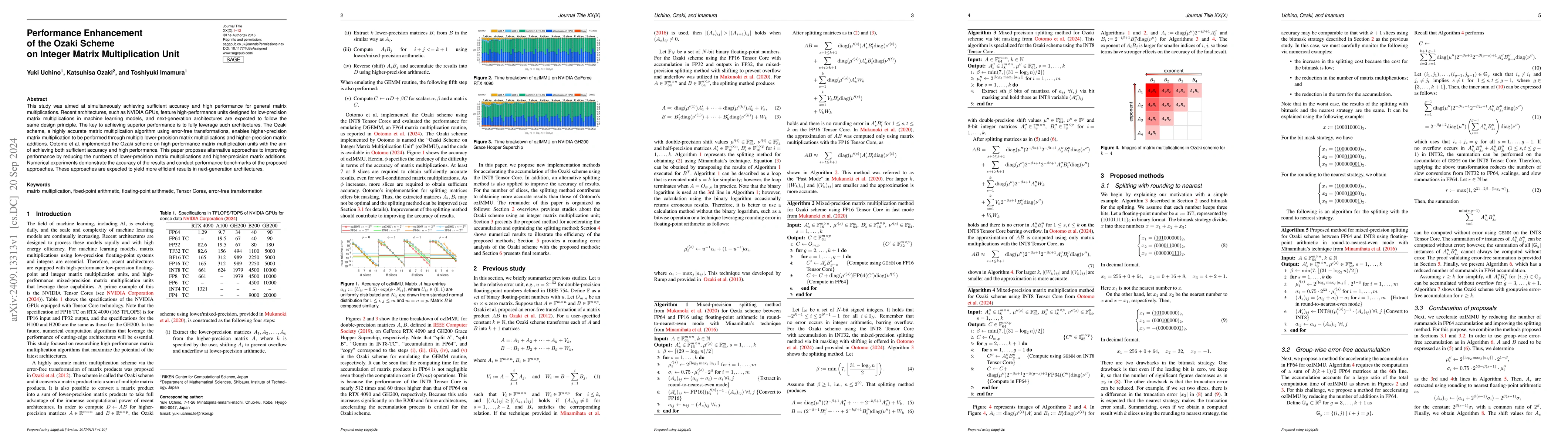 Thumbnail for Performance Enhancement of the Ozaki Scheme on Integer Matrix
  Multiplication Unit