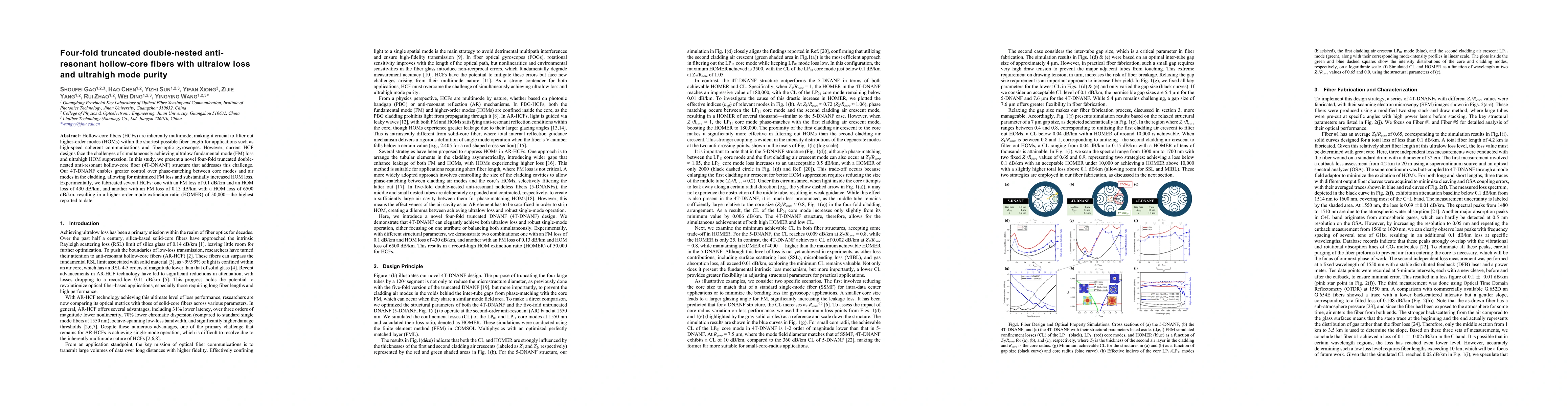 Thumbnail for Four-fold truncated double-nested anti-resonant hollow-core fibers with
  ultralow loss and ultrahigh mode purity