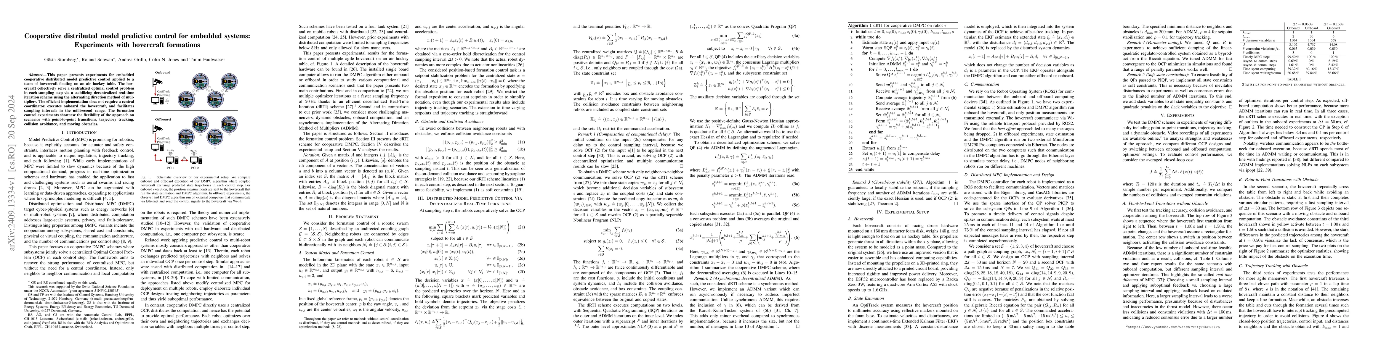 Thumbnail for Cooperative distributed model predictive control for embedded systems:
  Experiments with hovercraft formations