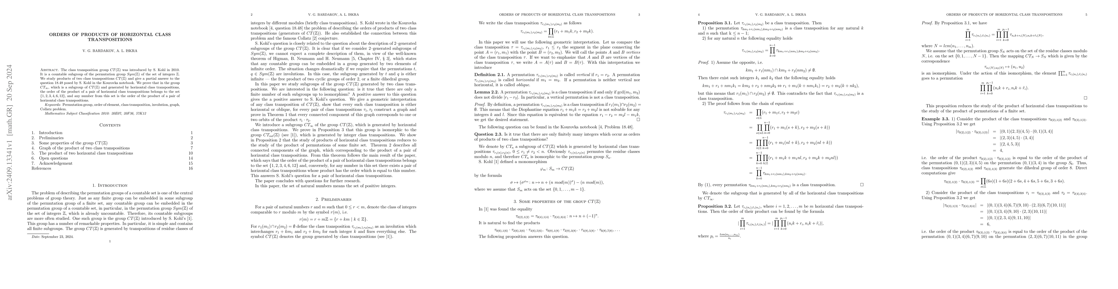 Thumbnail for Orders of products of horizontal class transpositions