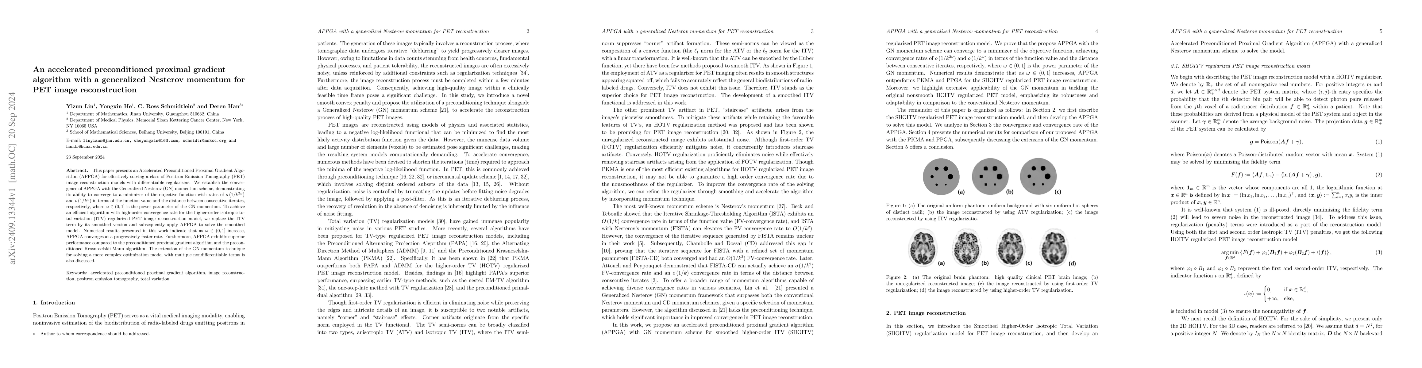 Thumbnail for An accelerated preconditioned proximal gradient algorithm with a
  generalized Nesterov momentum for PET image reconstruction
