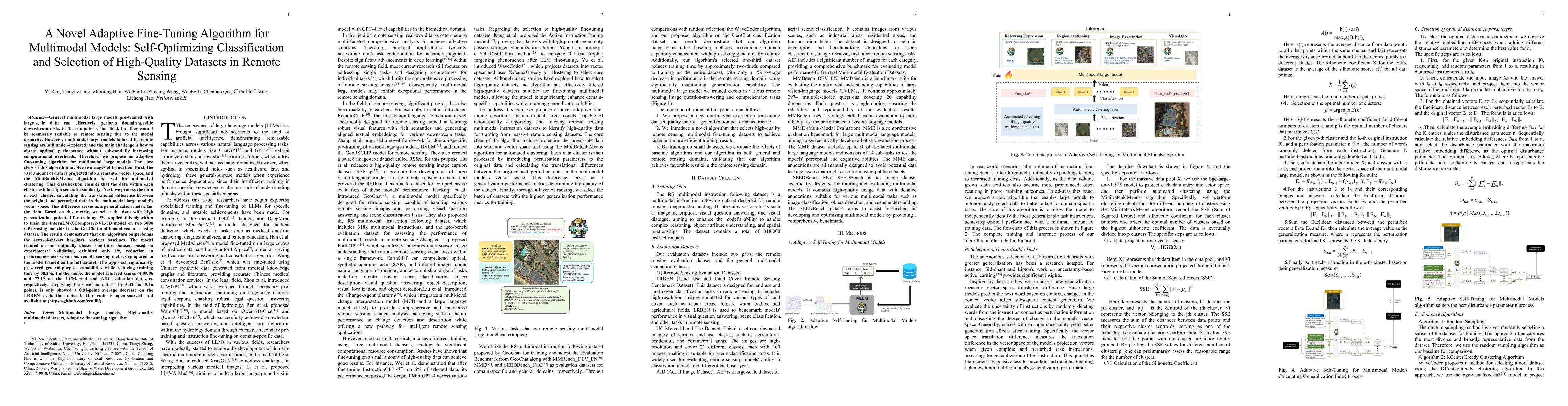 Thumbnail for A Novel Adaptive Fine-Tuning Algorithm for Multimodal Models:
  Self-Optimizing Classification and Selection of High-Quality Datasets in
  Remote Sensing