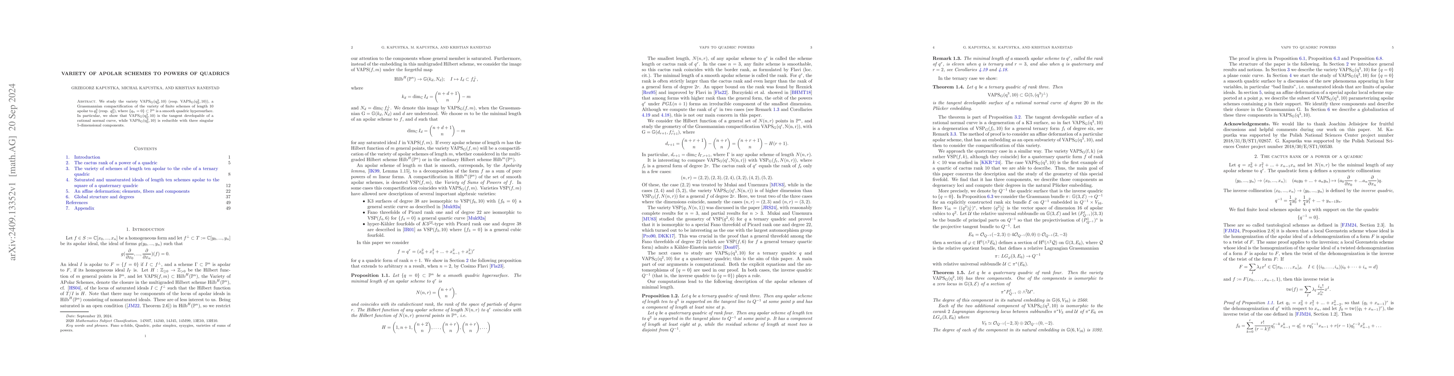 Thumbnail for Variety of apolar schemes to powers of quadrics