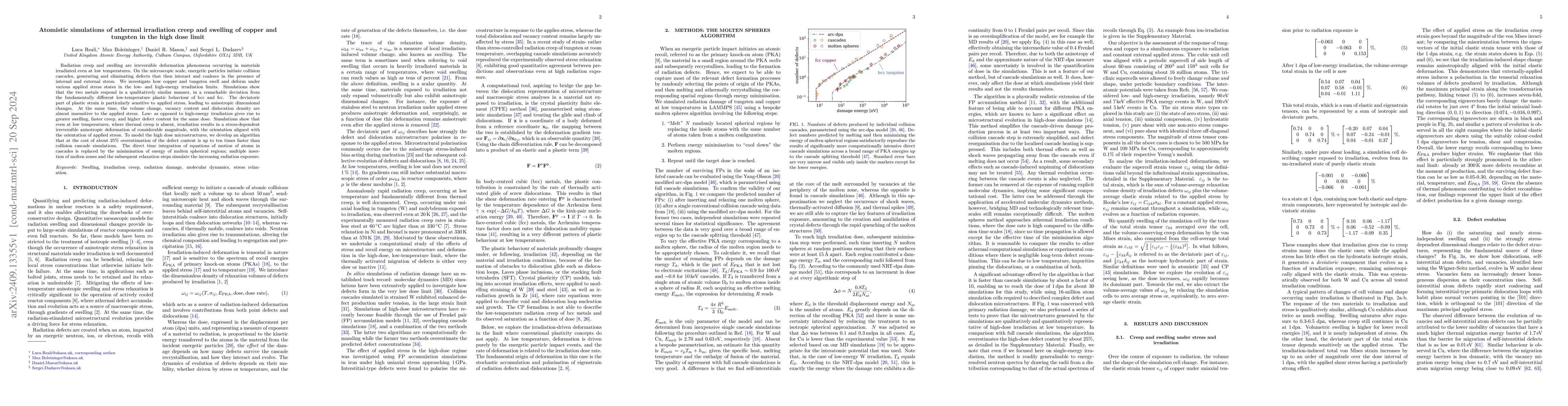 Thumbnail for Atomistic simulations of athermal irradiation creep and swelling of
  copper and tungsten in the high dose limit