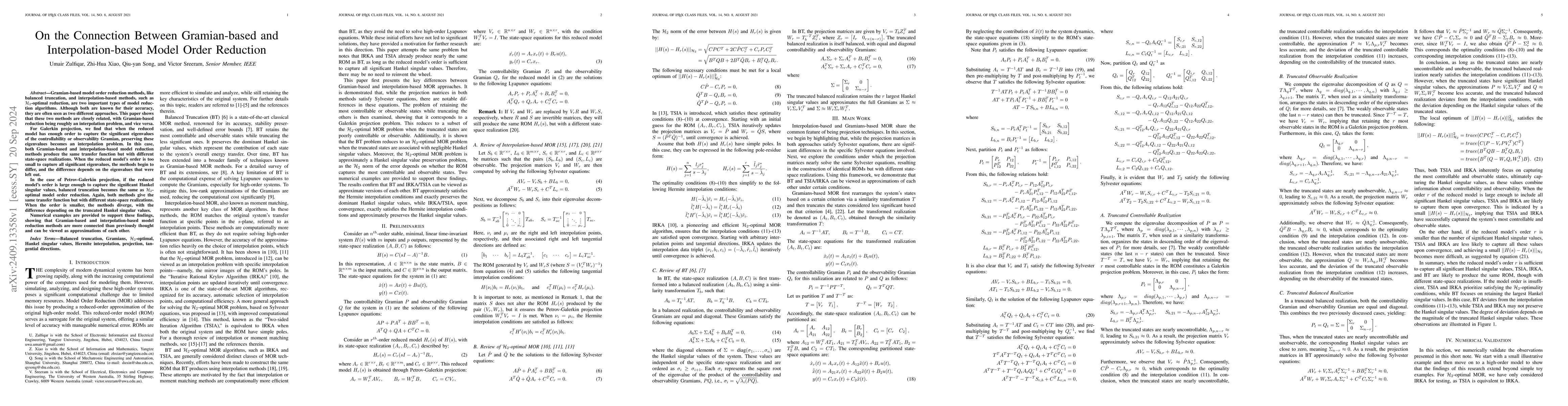 Thumbnail for On the Connection Between Gramian-based and Interpolation-based Model
  Order Reduction