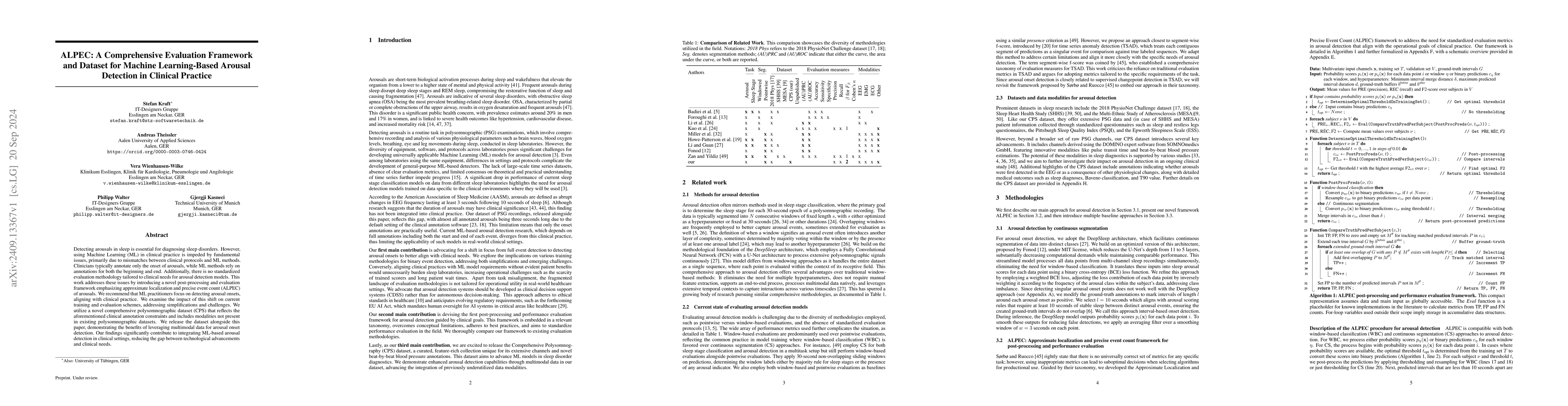 Thumbnail for ALPEC: A Comprehensive Evaluation Framework and Dataset for Machine
  Learning-Based Arousal Detection in Clinical Practice