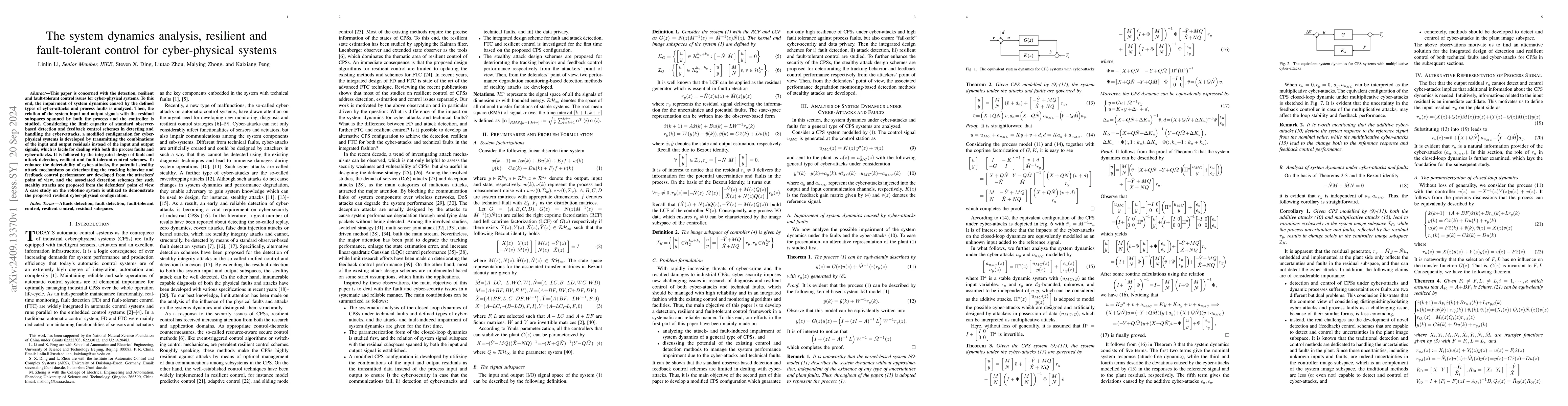Thumbnail for The system dynamics analysis, resilient and fault-tolerant control for
  cyber-physical systems