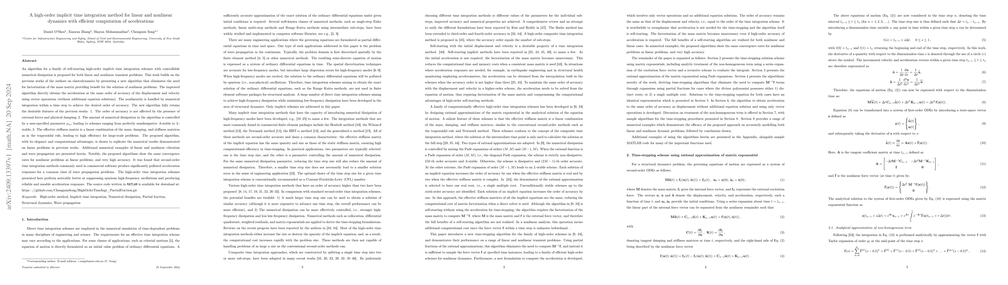 Thumbnail for A high-order implicit time integration method for linear and nonlinear
  dynamics with efficient computation of accelerations