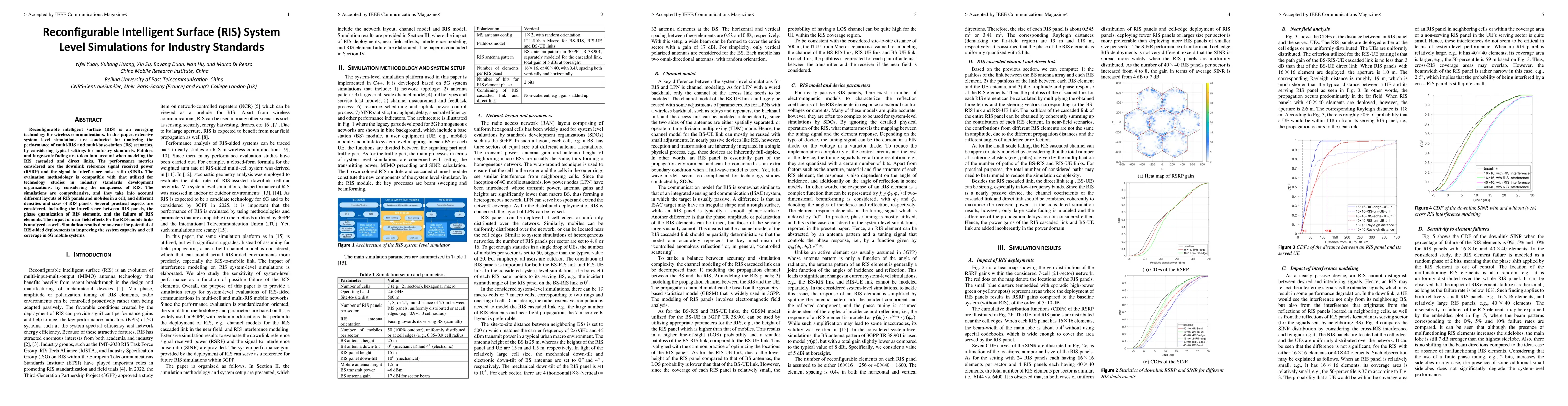 Thumbnail for Reconfigurable Intelligent Surface (RIS) System Level Simulations for
  Industry Standards