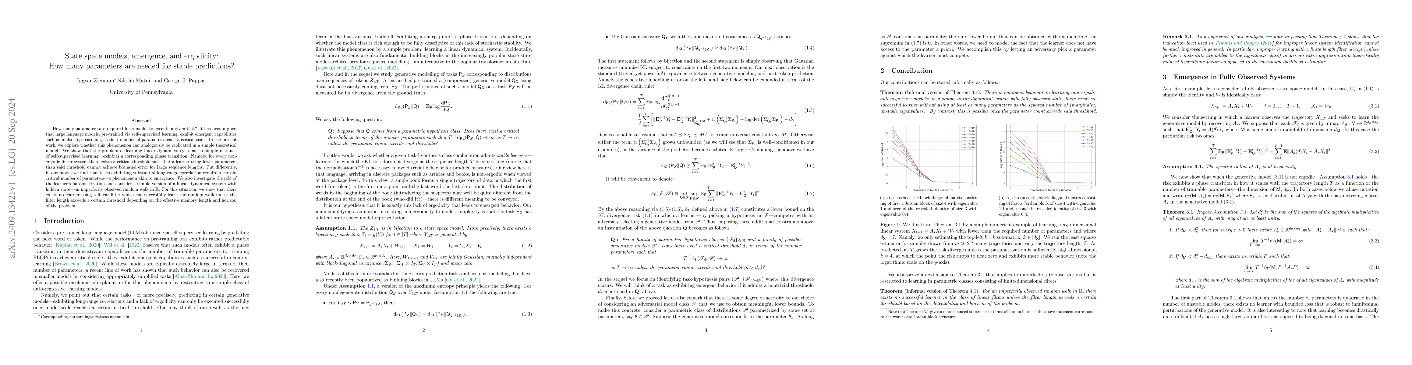 Thumbnail for State space models, emergence, and ergodicity: How many parameters are
  needed for stable predictions?