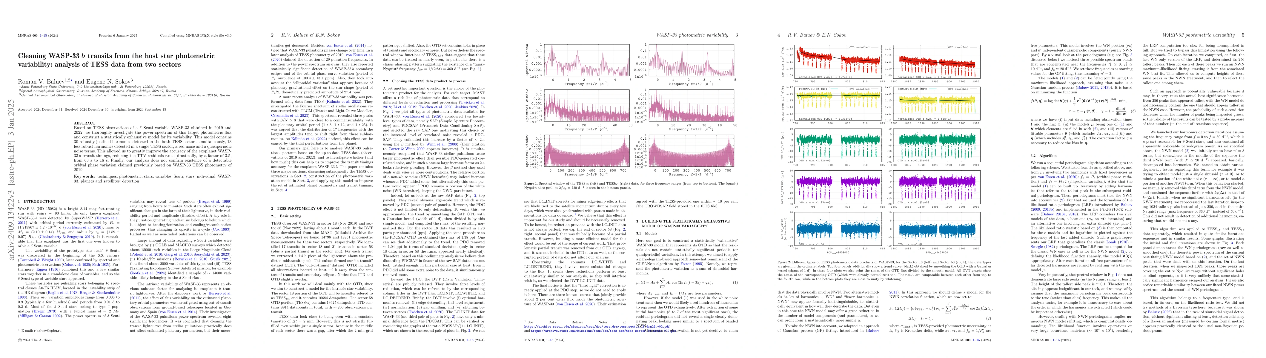 Thumbnail for Cleaning WASP-33 b transits from the host star photometric variability:
  analysis of TESS data from two sectors