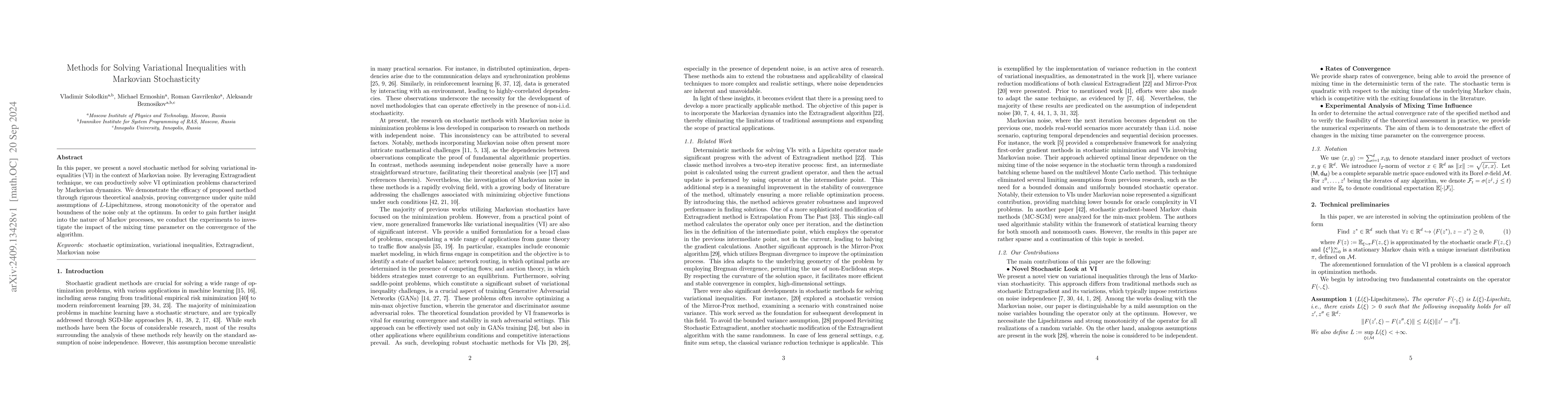 Thumbnail for Methods for Solving Variational Inequalities with Markovian
  Stochasticity