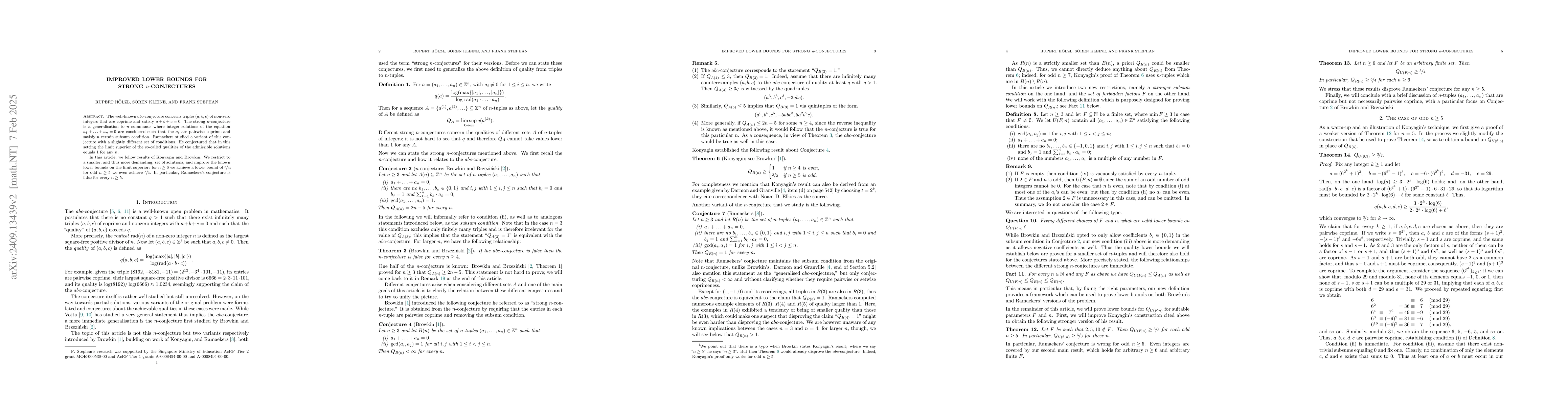 Thumbnail for Improved lower bounds for strong $n$-conjectures