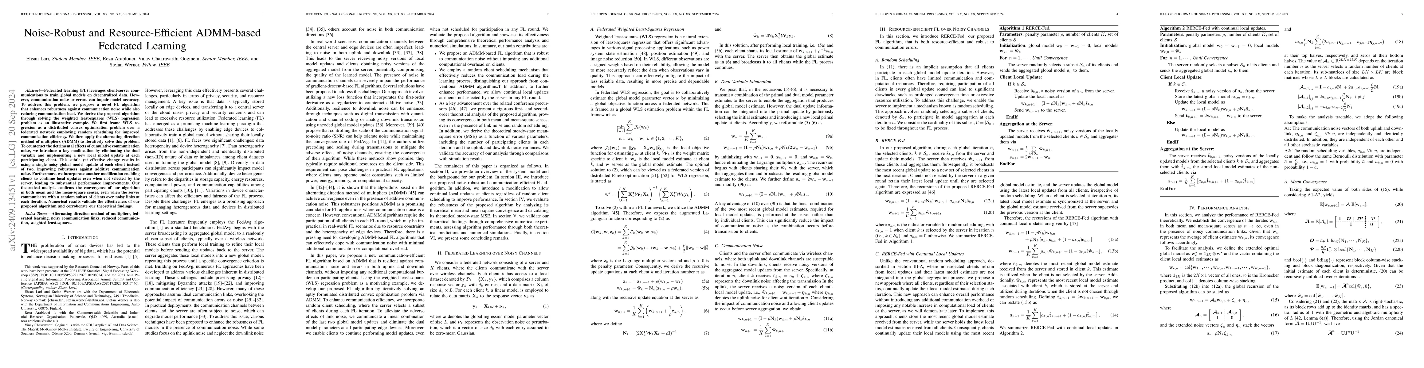 Thumbnail for Noise-Robust and Resource-Efficient ADMM-based Federated Learning