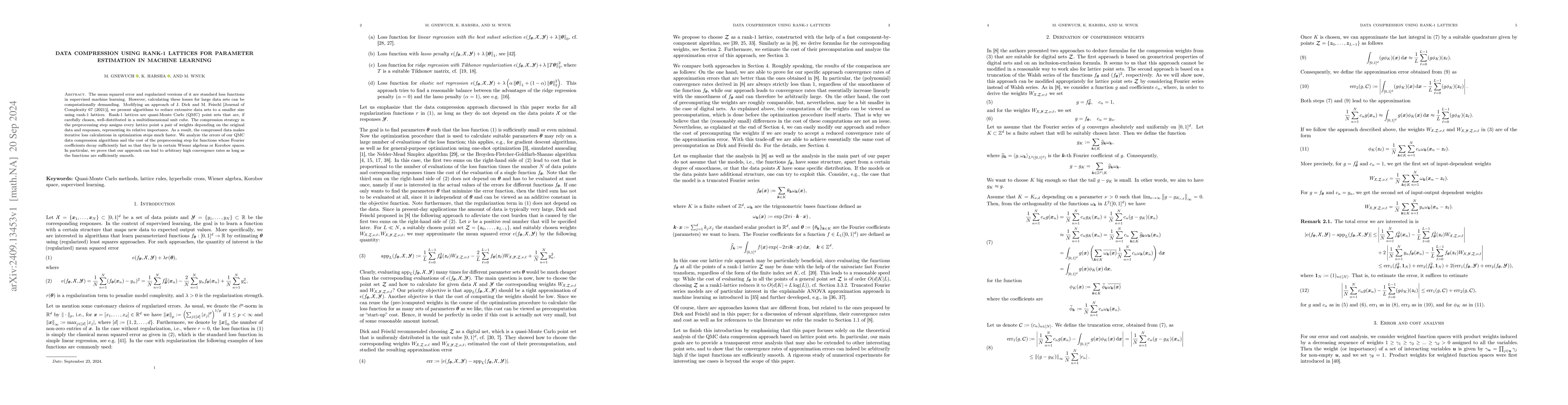 Thumbnail for Data Compression using Rank-1 Lattices for Parameter Estimation in
  Machine Learning