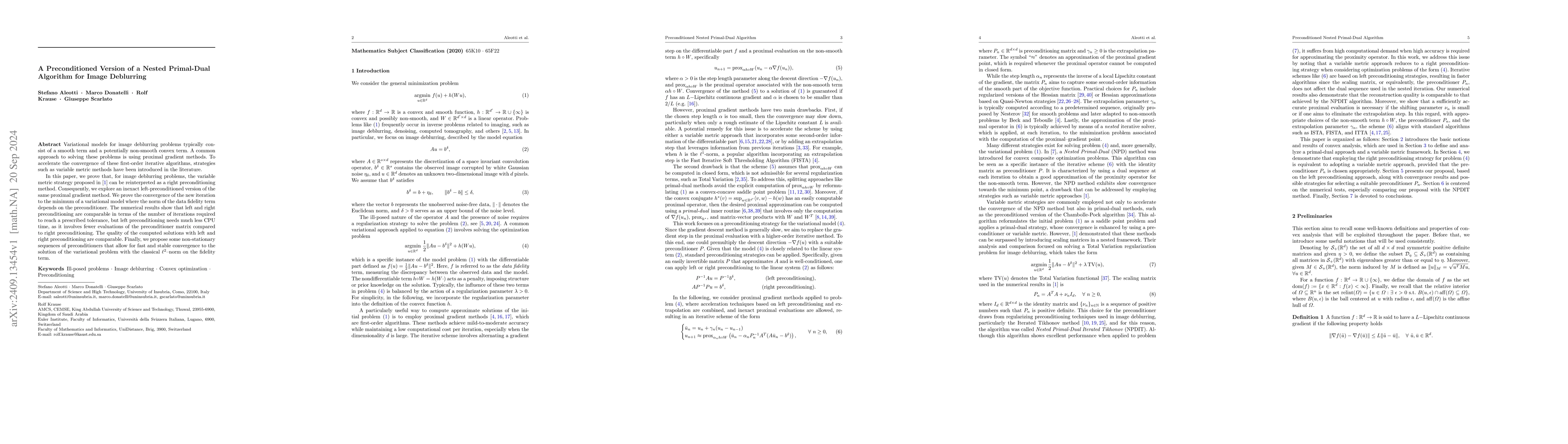 Thumbnail for A Preconditioned Version of a Nested Primal-Dual Algorithm for Image
  Deblurring