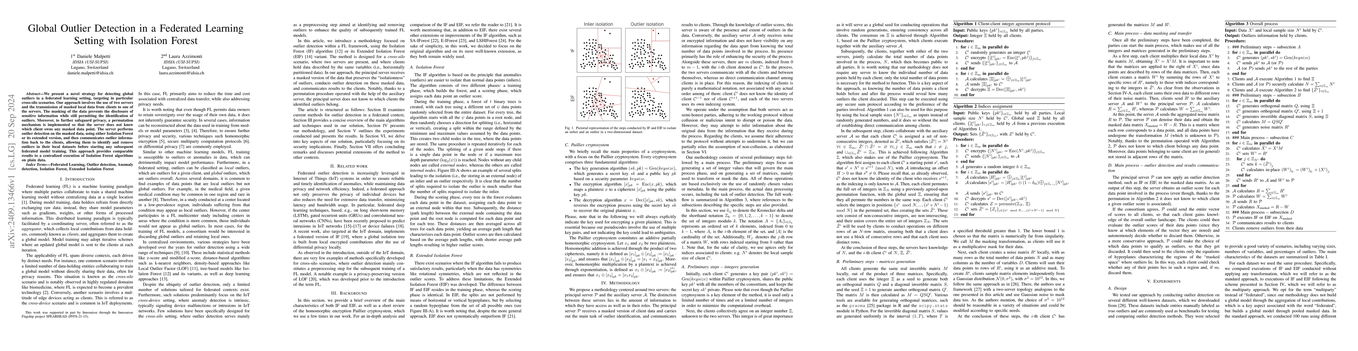 Thumbnail for Global Outlier Detection in a Federated Learning Setting with Isolation
  Forest