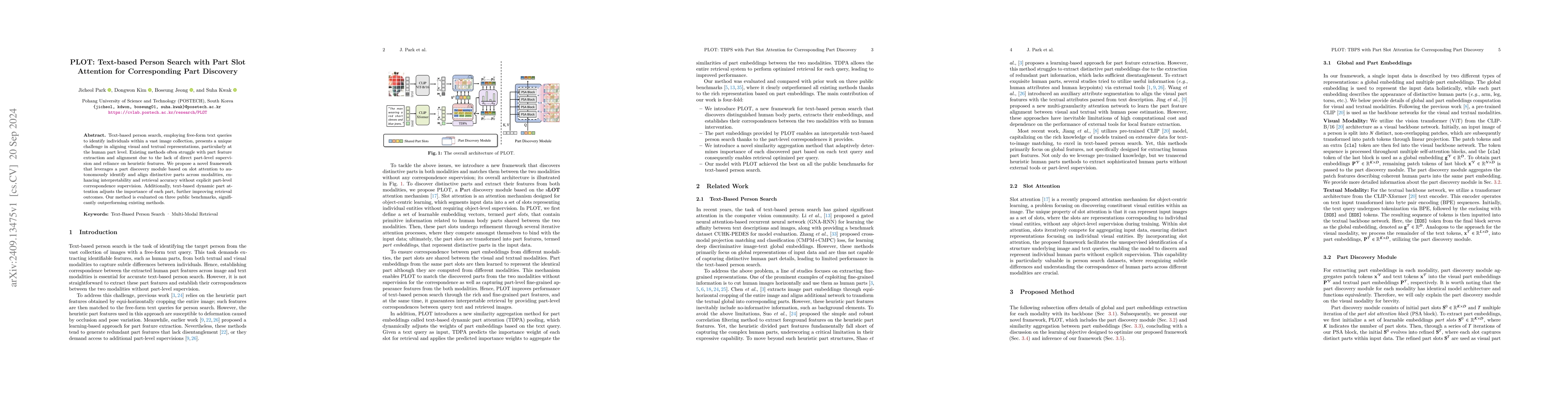 Thumbnail for PLOT: Text-based Person Search with Part Slot Attention for
  Corresponding Part Discovery