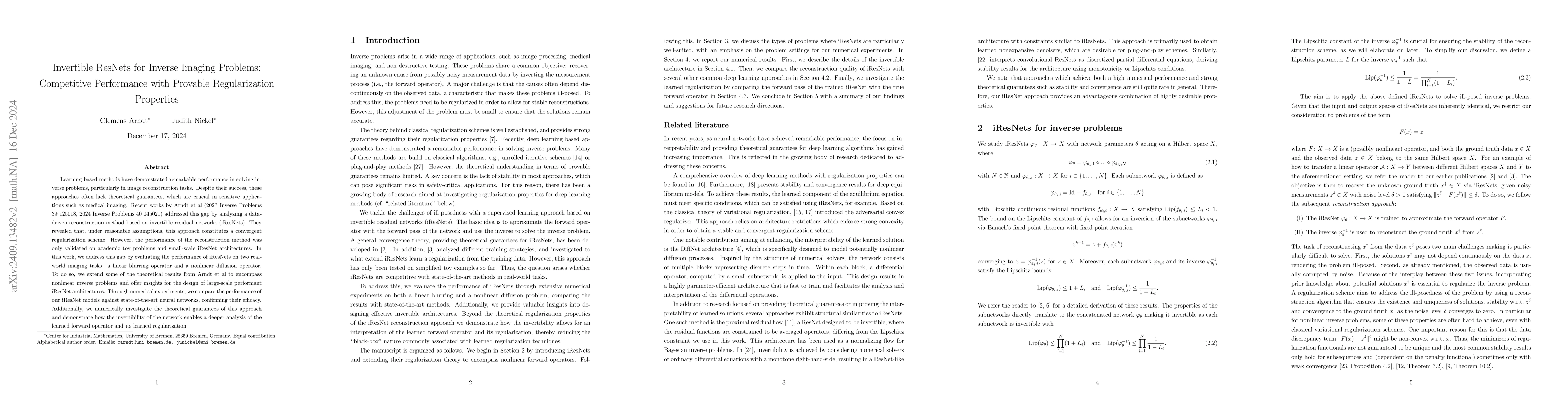 Thumbnail for Invertible ResNets for Inverse Imaging Problems: Competitive Performance
  with Provable Regularization Properties