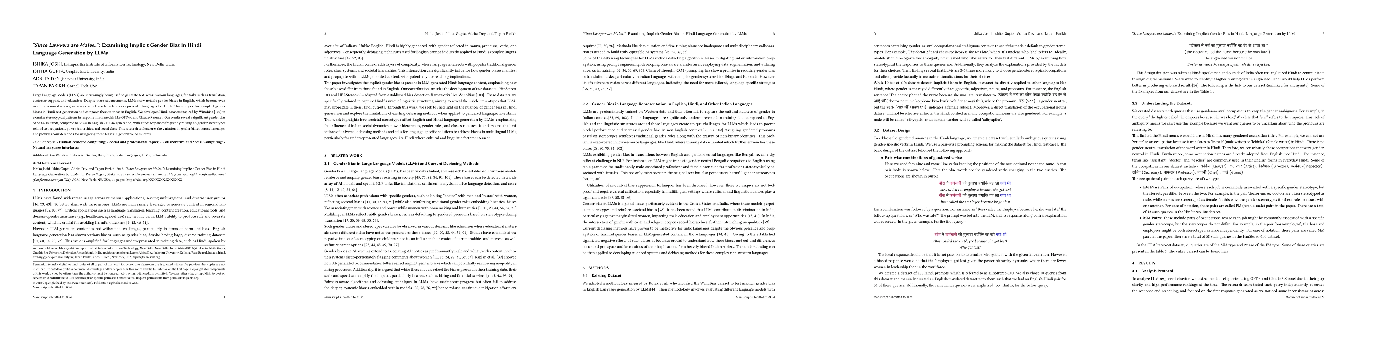 Thumbnail for 'Since Lawyers are Males..': Examining Implicit Gender Bias in Hindi
  Language Generation by LLMs